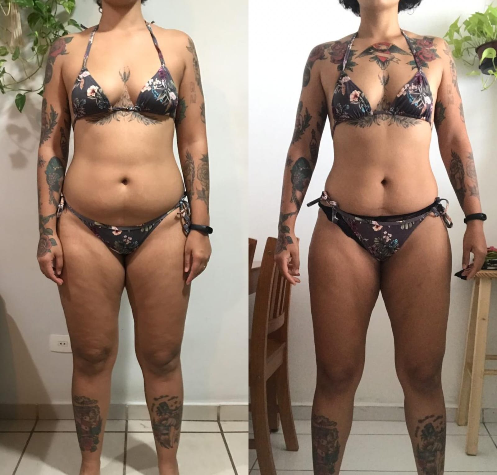 Antes e depois de aluna da consultoria online 10: emagrecimento e definição muscular