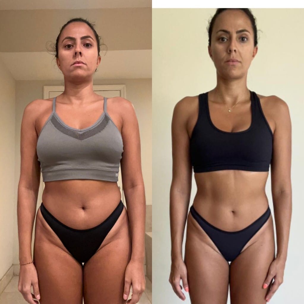 Antes e depois de aluna da consultoria online 7: emagrecimento e definição muscular